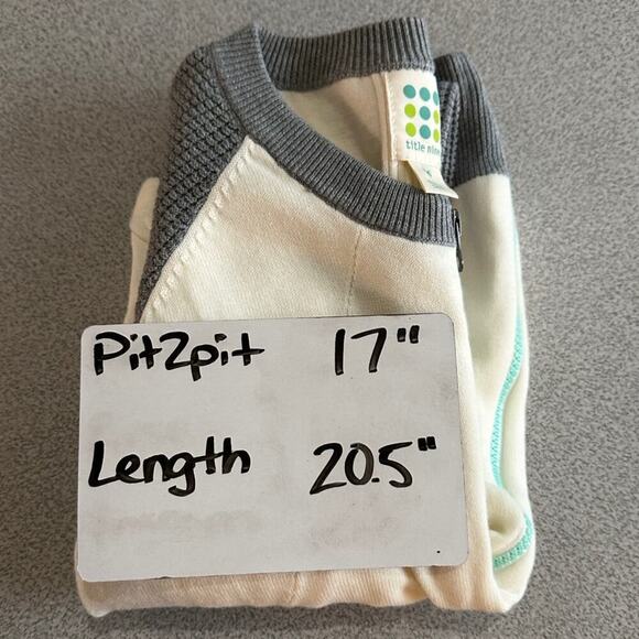 Title Nine Sz XS Full Zip Mobetta 70 Sweatshirt Thermal Sleeves Gray Cream cozy - Picture 6 of 10